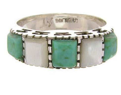 Mother Of Pearl Silver Southwest Turquoise Ring Size 8-3/4 MW64143